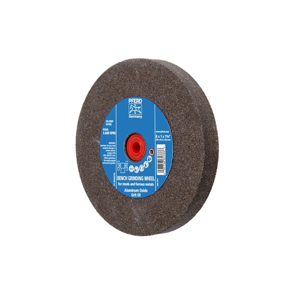 Pferd 61766 8in x 1in Vitrified Bench Wheel 1-1/4in A.H., Aluminum Oxide, 60 Grit 61766-PFERD - main